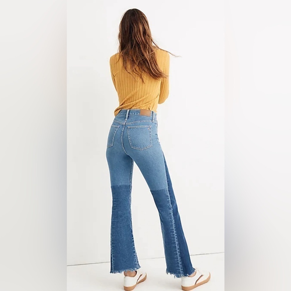 NEW Madewell x ISKO Patchwork Rigid Frayed Flare Jeans Sz 26 - Picture 2 of 13
